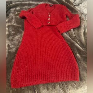 Art Class Vibrant Red Knit Dress With Matching Cardigan
